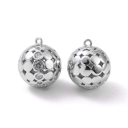 Round Brass Micro Pave Clear Cubic Zirconia Pendants KK-G436-06P-1