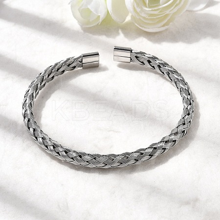 Braided 304 Stainless Steel Cuff Bangles for Women BJEW-A067-07P-1