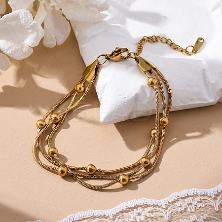 Stainless Steel Multi-strand Ball Bracelets BJEW-L687-01G-1