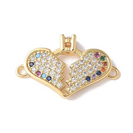 Brass Micro Pave Cubic Zirconia Heart Connector Charms KK-A252-28G-02-1