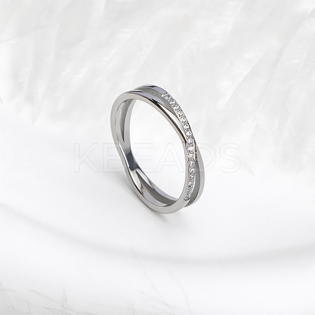304 Stainless Steel Micro Pave Clear Cubic Zirconia Finger Rings for Women FS-WG1B662-08-1