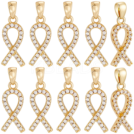 10Pcs Brass Micro Pave Cubic Zirconia Pendants KK-BBC0019-34-1