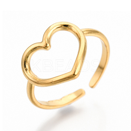 Ion Plating(IP) 304 Stainless Steel Hollow Heart Cuff Rings RJEW-N038-122LG-1