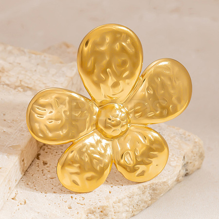 Flower 304 Stainless Steel Adjustable Cuff Rings for Women RJEW-M103-04C-G-1