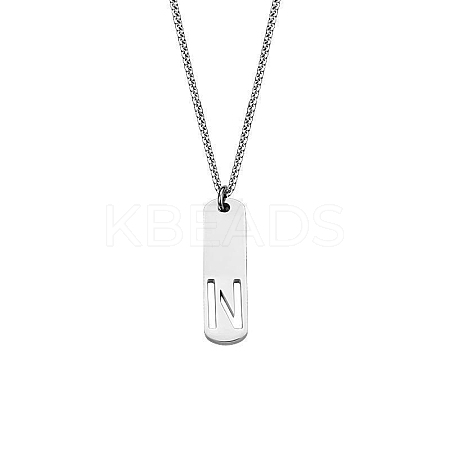 304 Stainless Steel Rectangle with Laser Cut Initial Pendant Necklaces FS-WG71FEF-18-1