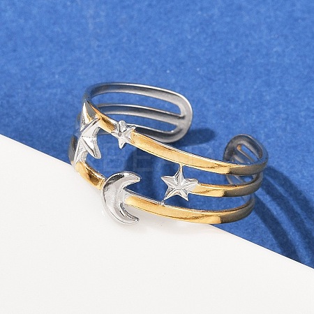 304 Stainless Steel Double Color Cuff Rings RJEW-S635-01GP-21-1