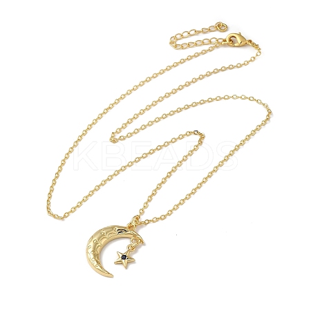 Golden Brass Crescent Moon Pendant Necklace with Rhinestone NJEW-Z015-01A-G-1
