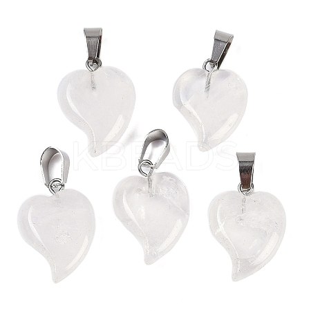 Natural Quartz Crystal Heart Pendants G-H073-03P-15-1