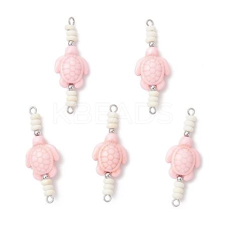 Dyed Synthetic Turquoise Sea Animal Rondelle Beaded Connector Charms PALLOY-JF04058-02-1