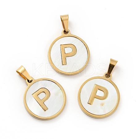 PVD Vacuum Plating 304 Stainless Steel with White Shell Pendants STAS-G268-01P-G-1