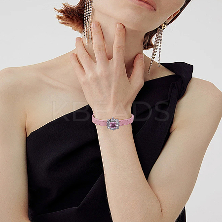 1Pc Adjustable PU Leather Pave Cubic Zirconia Bracelets for Women BJEW-LP0003-41B-1