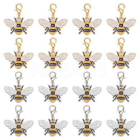 32Pcs 2 Colors Bees Alloy Enamel Pendant Decorations HJEW-PH02214-1