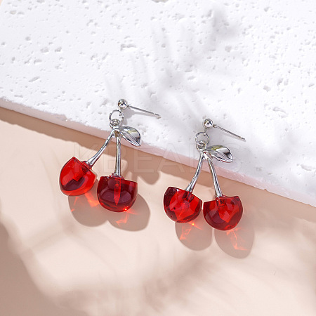 Cherry Zinc Alloy CCB Plastic Dangle Stud Earrings FS-WGA613B-08-1