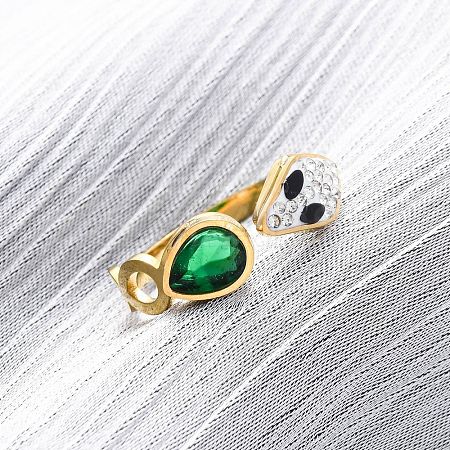 304 Stainless Steel with Rhinestone and Glass Cuff Rings RJEW-Q020-04G-1