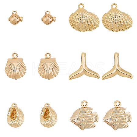 BENECREAT 12 Pcs 6 Style Brass Charms KK-BC0009-31-1