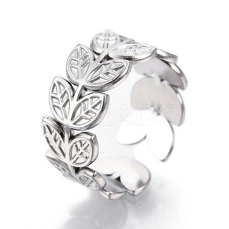 Non-Tarnish 304 Stainless Steel Leaf Cuff Rings LS-RJEW-N038-110P-1