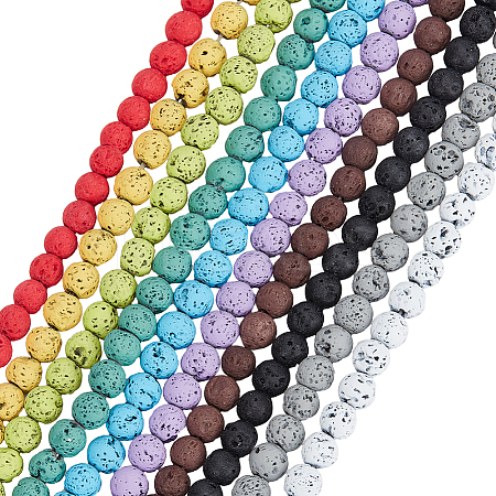 10 Strands 10 Colors Synthetic & Natural Lava Rock Beads Strands G-OC0005-04-1
