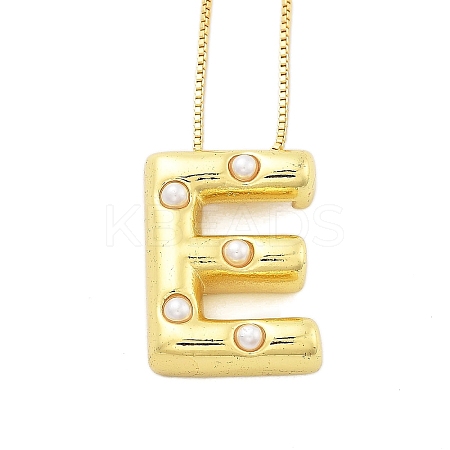 Brass & Plastic Pearl Letter Pendant Box Chain Necklaces for Women LS-NJEW-U017-01G-05-1