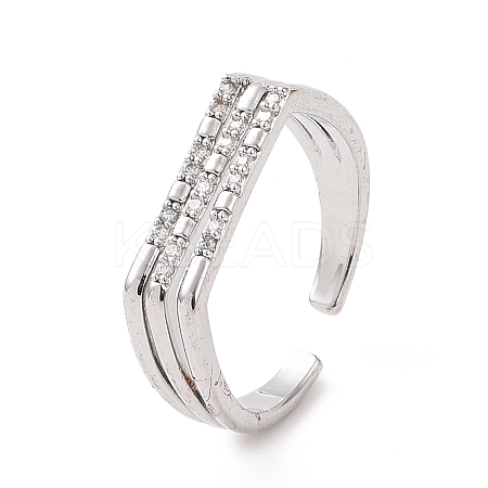 Clear Cubic Zirconia Triple Line Open Cuff Ring RJEW-E072-09P-1