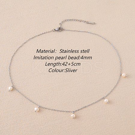 Stainless Steel Imitation Pearl Cable Chain Bib Necklaces for Women GX8162-1-1