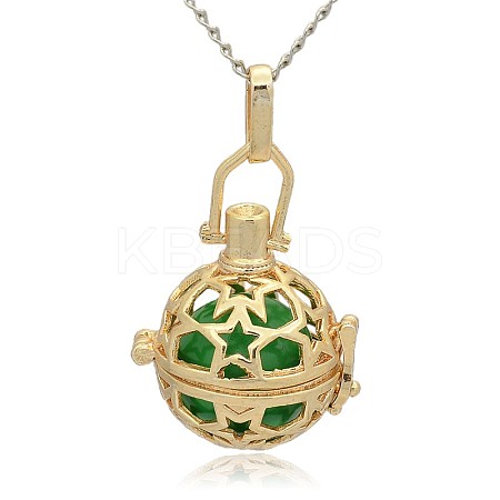 Golden Tone Brass Hollow Round Cage Pendants KK-J226-10G-1