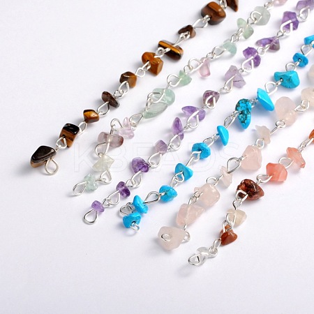 Handmade Gemstone Chips Beads Chains for Necklaces Bracelets Making AJEW-JB00043-1