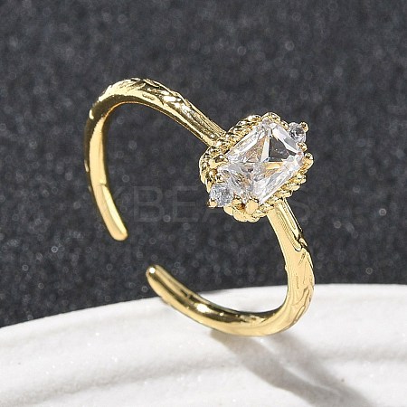 Rectangle Brass Micro Pave Cubic Zirconia Cuff Rings RJEW-Z111-04G-09-1