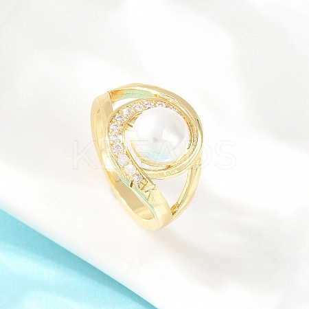 Brass Micro Pave Cubic Zirconia Finger Rings for Women RJEW-D340-02G-06-1
