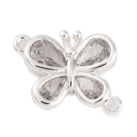Brass Pave Clear Cubic Zirconia Connector Charms KK-Z066-09S-1