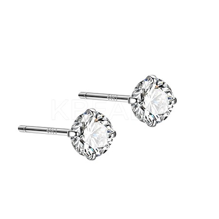 Rhodium Plated Diamond Shape 999 Fine Silver Cubic Zirconia Stud Earrings for Women EJEW-S215-06P-1