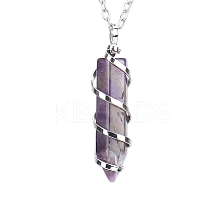 Natural Amethyst Hexagon Prism Pendant Necklace with Platinum Alloy Chains PW-WG80696-01-1