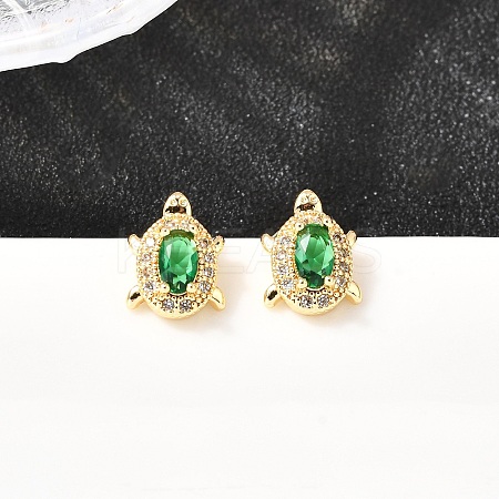 Tortoise Brass Micro Pave Cubic Zirconia Stud Earrings EJEW-A135-04G-1
