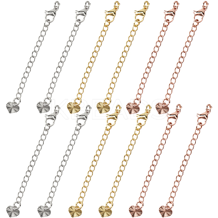 12Pcs 3 Colors Long-Lasting Plated Brass Curb Chain Extender KK-CN0003-14-1