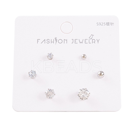 6 Pcs Brass Mirco Pave Clear Cubic Zirconia Ear Studs EJEW-S218-01P-08-1