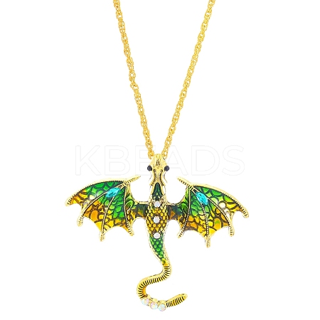 Alloy Enamel Dragon Pendant Necklaces NJEW-V005-01AG-02-1