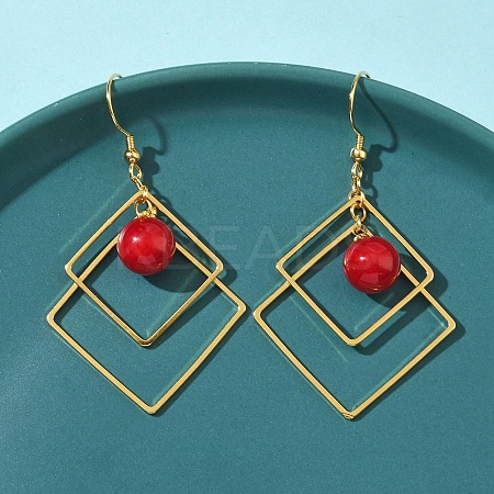 Electroplated Brass Imitation Pearl Dangle Earrings EJEW-Z129-01G-1