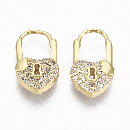 Brass Micro Pave Clear Cubic Zirconia Huggie Hoop Earrings EJEW-R114-009-NF-1