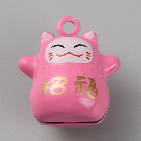 Lucky Cat Shapes Baking Paint Brass Pendants KK-WH0081-69B-1