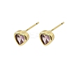 Brass Cubic Zirconia Heart Stud Earrings EJEW-L261-030G-5