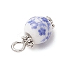 Handmade Flower Printed Porcelain Ceramid Pendants PALLOY-JF04143-01-5