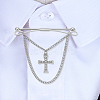 1Pc Cross Brass Rhinestone Hanging Chains Collar Pins Tie Clips AJEW-LP0002-47P-3
