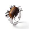 Natural Tiger Eye Crab Open Cuff Ring RJEW-I090-01P-09-4