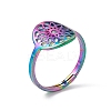 Ion Plating(IP) 201 Stainless Steel Flower Adjustable Ring for Women RJEW-C045-01M-1