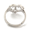 Heart with Letter & Flower Rack Plating Brass Adjustable Rings for Women RJEW-I105-05P-T-3