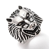 Viking 304 Stainless Steel Wolf Head Wide Finger Rings for Mens RJEW-U005-16A-AS-1