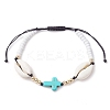 Corss Synthetic Turquoise & Natural Cowrie Shell Braided Bead Bracelets BJEW-JB10357-01-1