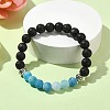 Natural Dyed Crackle Agate & Lava Rock Round Beaded Stretch Bracelet BJEW-TA00444-01-2