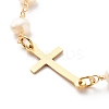 201 Stainless Steel Cross Link Bracelet with Natural Pearl Beaded Chains for Women BJEW-JB08543-5