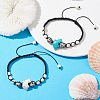 2Pcs 2 Color Synthetic Turquoise Dolphin & Natural Dalmation Jasper Braided Bead Bracelets Set BJEW-JB09839-5