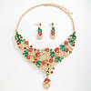 Christmas Santa Claus & Leaf Alloy Rhinestone Pendant Necklace & Stud Dangle Earrings Sets WGF6AE0-02-3